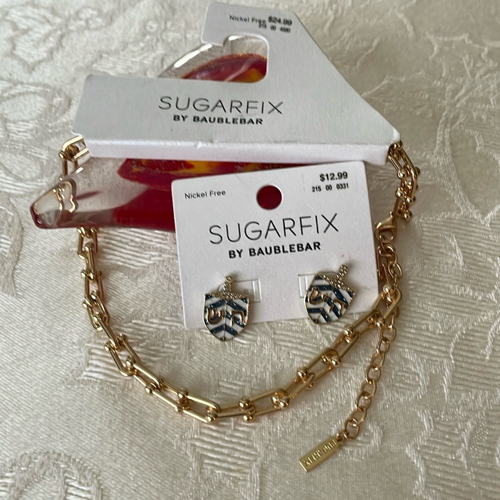 New on Cards Sugarfix Baublebar Pierced Earrings & Chain Link Necklace